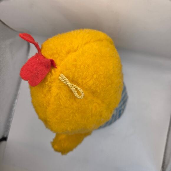 Vintage 1980s Plush Chick Yellow Stuffed Animal in Blue Gingham Romper Haiti - Picture 5 of 13